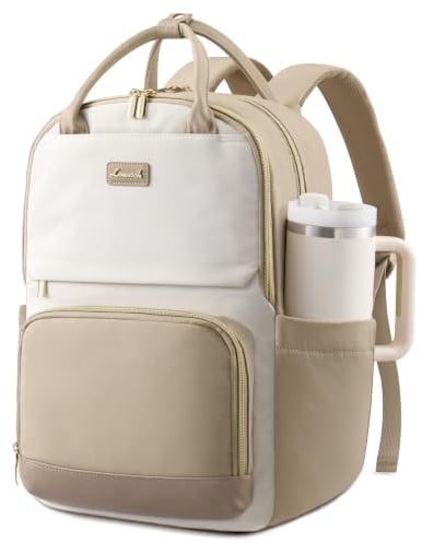 LOVEVOOK Rucksack Damen, 15.6 Zoll Laptop Schulrucksack Teenager mit Großem Flaschenfach, Uni Schultasche Travel Backpack Women Elegant, Arbeitstasche Tagesrucksäcke für Reise Schule, Khaki Beige