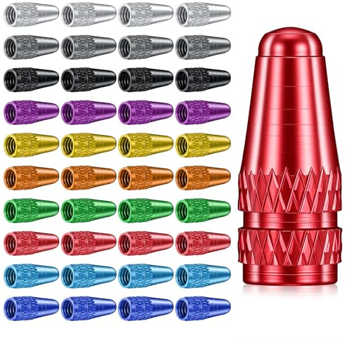 40 Pack Presta Valve Caps 10 Colors Fluorescent Aluminum Bike Tubeless Tire Caps Air Dust Stem Covers Used on Presta French Valves, Dust Caps for Bike Tyres Mtb Mountain Road Bicycle Valve Cover