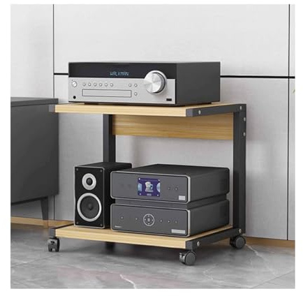 AV-Media-Ständer, 2 Etagen, HiFi-Rack, Stereo-Schrank, Audio-Rack-Turm aus Holz mit Rollen, modernes Audio-Video-Regal für Spielekonsole und Unterhaltung