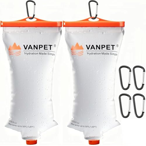 VANPET 2L Water Bag Compatible with Sawyer Squeeze, Durable TPU Material, BPA & PVC Free, Collapsible Water Container for Camping, Hiking, Fishing or Traveling (2 Pcs)