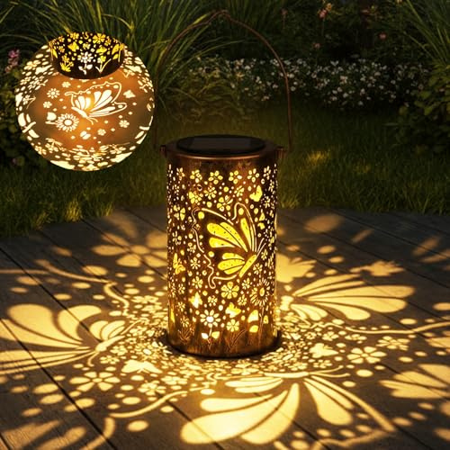 Solarlampen für Außen Garten, 1 Stück LED Metall Schmetterling Solarlaterne für Außen Hängend, IP65 Wasserdicht, Solarlampen Gartendeko für Draußen, Patio, Baum, Camping, Rasen, Geschenk