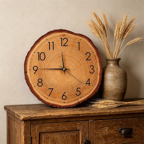 ALLOMN - Orologio da parete in stile legno, 30 cm, in stile country marrone con anello annuale, forma di ceppo d'albero in legno, vintage retrò, silenzioso, senza ticchettio, per soggiorno, camera da
