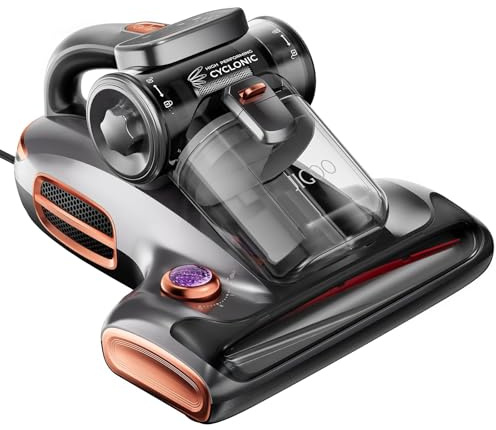 JIGOO Aspirador Acaros, 700W Aspiradora Antiacaros y 15Kpa Aspiración al vacío, Pantalla Inteligente, Sensor de ácaros, Poco Ruido, Calienta y Seca rápidamente colchones, Ropa de Cama y sofás