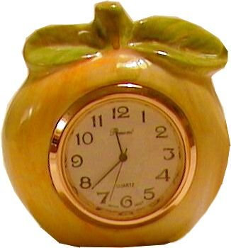 Keramik Kleinuhr Apfel handgemalt Quarz Einsteckwerk gold