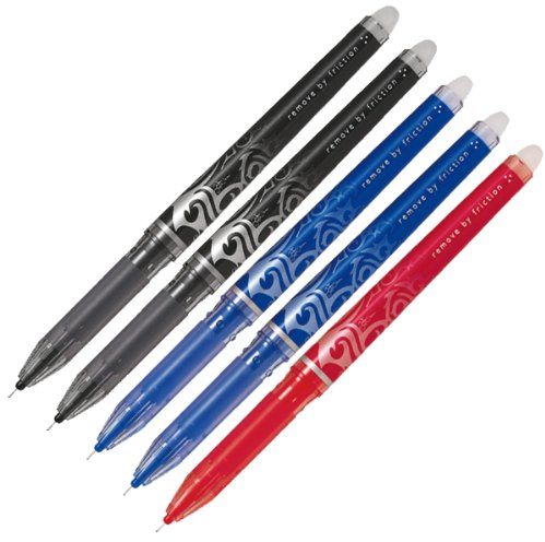 Pilot Frixion Point 0.5mm Ball Erasable Rollerball Pen Set Of 5 (2 Black / 2 Blue/ 1 Red)