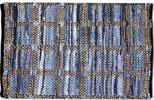 Bestlivings Flickenteppich Rund 60 x 90 cm aus handgewebter Baumwolle in Jeans Square - viele Variationen