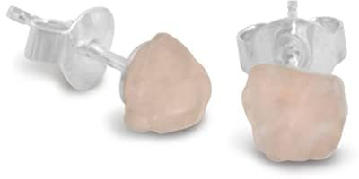 Rosenquarz Ohrstecker aus rohem Naturstein mit 925 Silber, 6-7 mm