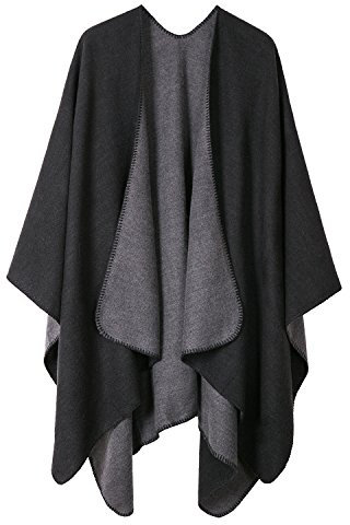 Damen Vintage Farbblocking Schal Wrap Open Front Poncho Übergroße Winterdecke Elegant Cape Coat (Schwarz, One Size)