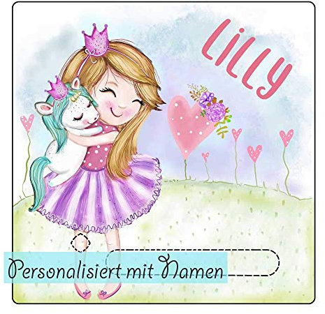 My Sweetheart® Schutzfolie passend für Toniebox, Folie mit Name ist kratzfest wischfest & LED durchscheinend Prinzessin mit Einhorn