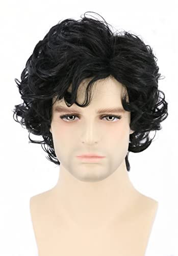 Topcosplay Schwarz Perücke Kurz, Lockige Perücke Herren, Natürlich Perrücke Layered für Halloween Cosplay Karneval täglichen Tragen