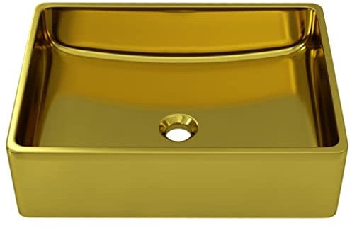 vidaXL Waschbecken Aufsatzwaschbecken Waschtisch Waschplatz Handwaschbecken Waschschale Aufsatzbecken Becken Badezimmer 41x30x12cm Keramik Golden