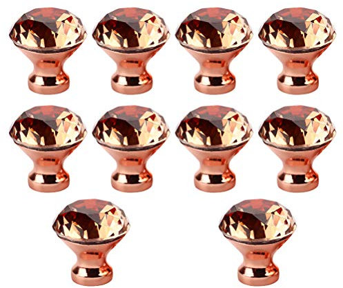 DOITOOL 10 Piezas Tiradores de Cristal en forma de diamante Pomos y Tiradores de Muebles Vintage Pomos con Tornillo para muebles Armarios Cajones Gabinetes de Cocina (oro rosa)