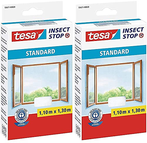 tesa Insect Stop Standard Zanzariera per Finestra - Zanzariera Tagliabile - Zanzariera senza fori - 2 x zanzare - Bianco - 110 cm x 130 cm