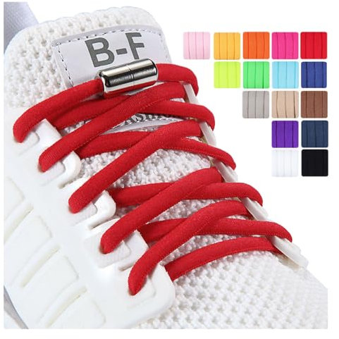 2 Paires Élastiques pour Enfants et Adultes | Lacets en Caoutchouc Avec Fermeture en Métal - Sans Laçage | Pour Toutes les Chaussures de Sport, Rouge