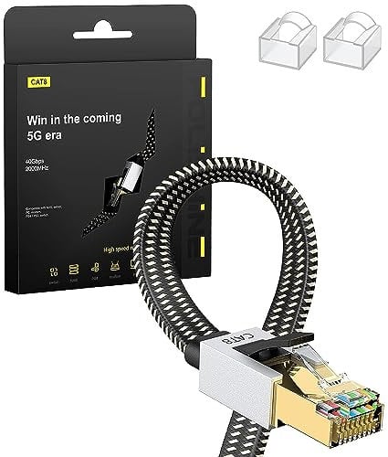 Cat8 Ethernet Kabel 4M, Hohe Geschwindigkeit Nylon Braided Lan Patch Cord, 40Gbps 2000Mhz RJ45 Shielded Flat Cable, für Modem/Router/Switch, schneller als Cat5e/Cat6/Cat7