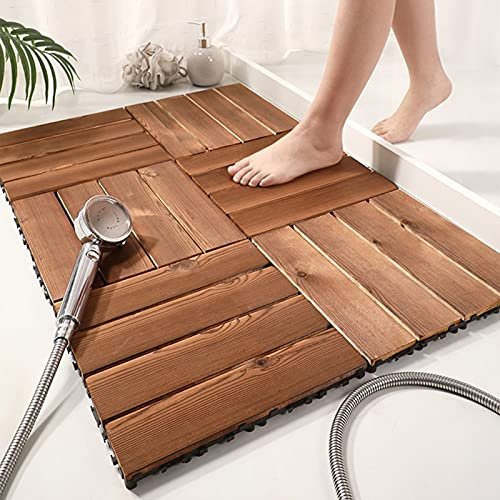 LJQQ Tapis Bain Tapis de Bain en Bois Massif Marron Foncé, Grand Tapis de Douche Antidérapant, pour Salle de Bain Baignoire Tente Paillasson Entrée Camping Spa Sauna Piscine, Facile à Nettoyer