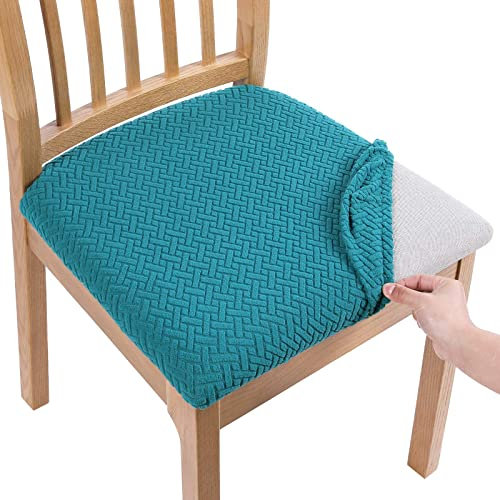 Homaxy Stuhlbezug Sitzfläche 4er Set, Stretch Bezug für Stühle Sitzbezüge für Esszimmerstühle Abwaschbar Schonbezug Stuhl Hussen für Stühle, Blaugrün