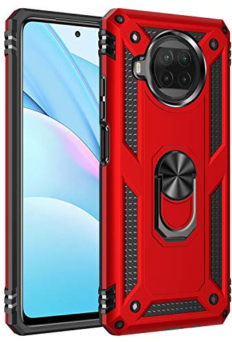 Coque pour Xiaomi Mi 10T Lite Housse Antichoc avec Anneau Rotatif Aimant 360 Degrés Etui Magnétique Rigide Dure Armure Bague Support Renforcée (Xiaomi Mi 10T Lite, Rouge)