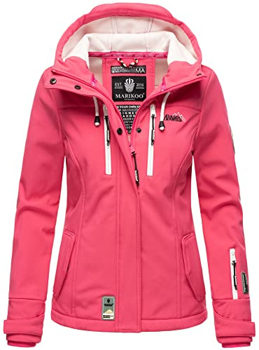 MARIKOO Damen Softshelljacke Übergangsjacke mit Kapuze Kleinezicke Pink Gr. XL