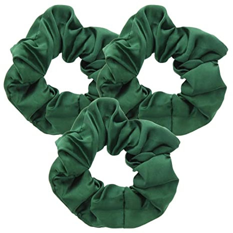 Topkids Accessories 3pc Satin Hair Scrunchies for Women & Girls, Hair Accessories for Women, Hair Bobbles, Hair Ties, Hair Elastics, Ponytail Holders, Hair Styling Accessories (Bottle Green)