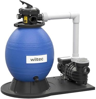 Wiltec Filtro a Sabbia per Piscina, 550 W, Serbatoio filtrante 38 l, Pompa Piscina autoadescante 18.000 l/h