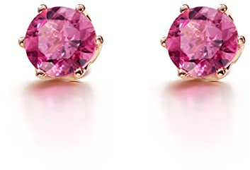 Klein Ohrstecker Ohrringe aus Solide 14 Karat 585 Rose Gold mit Echt Natürlich Turmalin Schmuck Geschenk für Damen Mädchen - Durchmesser: 5 mm