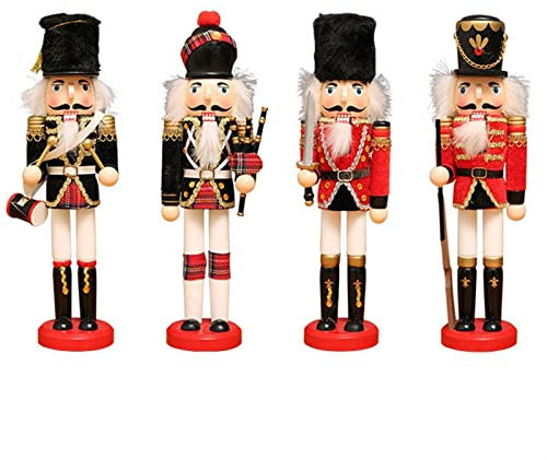 ROBAUN 4 Stück Soldat Nussknacker, 11,8 H Nussknacker aus Holz, Weihnachtsdekoration for Zuhause, saisonale Weihnachtsdekoration