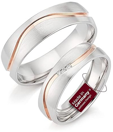 123traumringe Eheringe in 925 Silber I Partnerringe mit Etui & Gravur I Damenring mit 3 Brillanten I Ringgröße 50-62 mm oder 54-72 mm I Verlobungsringe in 5/6 mm Breite & 1,5 mm Stärke I P40