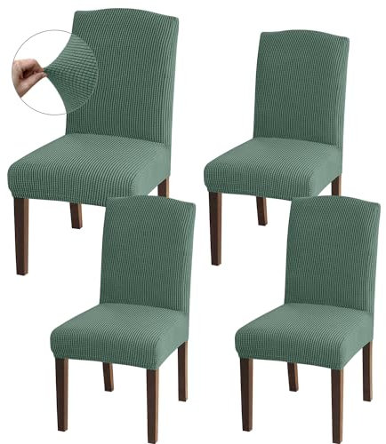 Granbest Hohe Dehnung Stuhlhussen, Universelle Passform Jacquard Esszimmerstühle Bezüge, Abnehmbare Stuhl Protektors für Esszimmer, Küche, Restaurant und Hotel (Set von 4, Matchagrün)