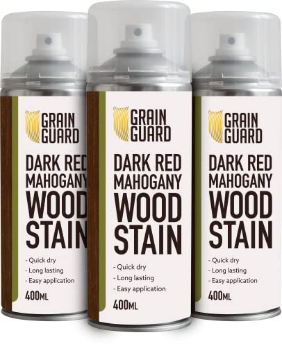 GRAIN GUARD Wood Stain Aerosol | Dark RED Mahogany | Water Based Stain| Easy Spray Application | Quick Dry | 3 x 400ml