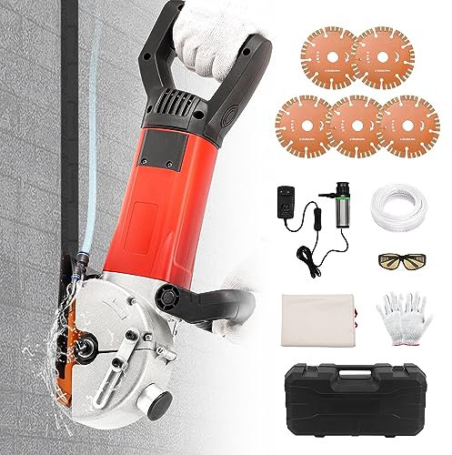 Huanyu Machine à rainurer les murs avec 5 lames de 133 mm Outil à rainurer les murs sans poussière avec pompe à eau améliorée Convient pour couper les briques, le sol et les barres d'armature