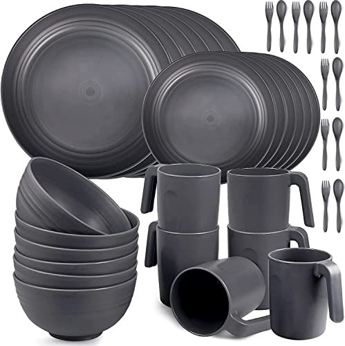 Juego de vajilla irrompible de 36 piezas para 6 personas, juego de platos y cuencos de campamento, juegos de cena de picnic de plástico, platos ligeros para servir barbacoa, cuencos, tazas, juego de