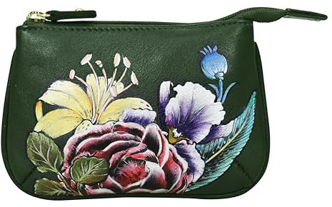 Anuschka Münzbörse aus handbemaltem Leder, mittelgroß, mit Reißverschluss und Schlüsselringen - Vintage Floral