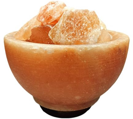 AROMASENSES Lámpara de Sal del Himalaya con formas, con Base de Madera, Cable y Bombilla - Natural 100% - Hecha a Mano. (CUENCO GRANDE)