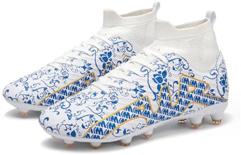 ENIXWH Football Shoes Trainers Sports Shoes Football Boots High Top Spike Cleats Training Shoes for Men Teenagers, White, 8 UK