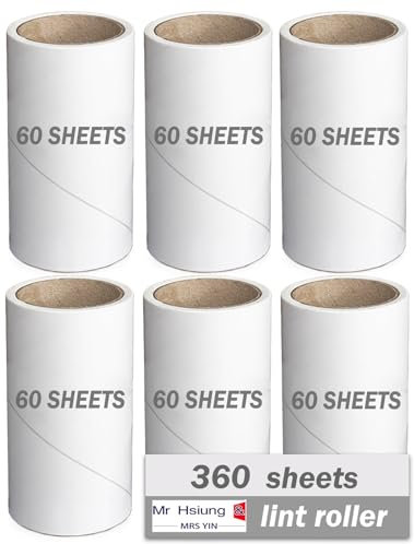 360 Sheets Lint Roller Refills - Pack of 6 Replacement Sheets for Dust Cleaning
