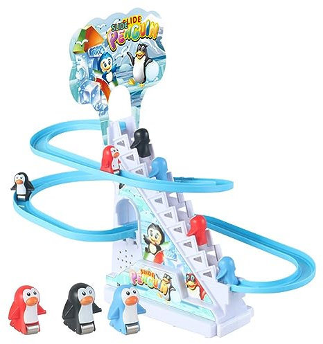 9 Stück Elektrische Pinguin Treppensteigen Spielzeug,Achterbahn Musik Pinguin Set mit LED Blinklichtern, Montessori Baby Spielzeug, Elektrische Badewannenspielzeug Geburtstag Geschenk