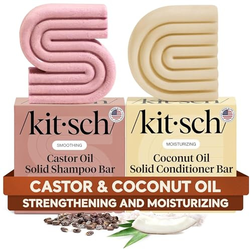 Kitsch Castor Oil Shampoo Bar & Coconut Oil Conditioner Bar - Hydrating & Moisturizing Set for dull & Dry Hair, Strengthing & Restore Damage Hair, Deep Moisturizing Conditioner, 2 Stück