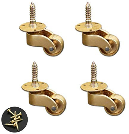 Messingrollen, Lenkrollen, gummiert 4er Set Möbelrollen aus Metall, Rolle 22mm Messing Universalrollen, Tisch-/Klavierrollen, Sofarollen, Tragkraft 200 kg