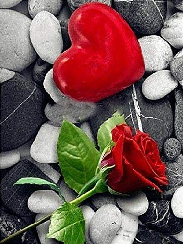 Klassisches Puzzle 1000 Teile Rotes Herz und Rose, geeignet für Personen über 12 Jahre, 26 x 38 cm