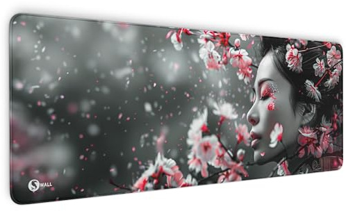 Gaming Mauspad XXL Asian Girl Sakura 80x30 cm 4 mm dick rutschfest Deskmat | Mousepad Tastaturunterlage extrem gleitfähige Oberfläche sauberen Rändern scharfem Druck und 4 mm Komfort