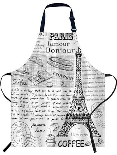Smooffly Retro-Postkarte mit Eiffelturm in Paris, verstellbarer Hals, Latzschürze für Männer und Frauen, geeignet für Küche, Kochen, Kellnerin, Kochschürze, Eiffelturm in Paris, 27x31 Inch