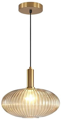 Tropibed Industrielle Vintage Pendelleuchte, e27 Glas Hängelampe, Lampenschirm aus Gestreiftem Glas Retro Deckenleuchte Hängelampe für Esszimmer Schlafzimmer Küchen Kronleuchter (Bernstein, 30cm)
