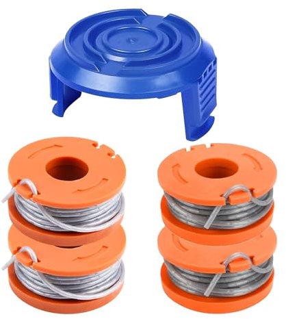 Bobine de fil compatible avec Mac Allister MGTP18Li - 1,65 mm - WX150 - Bobine de rechange pour débroussailleuse Macallister (4 bobines + 1 couvercle)