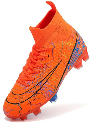 PiDaGlobal Zapatos de Fútbol Niño Calzado Profesional para Entrenamiento Aire Libre Zapatillas de Fútbol con Clavos Tacos de fútbol Adolescentes Botas de Fútbol 35EU Naranja