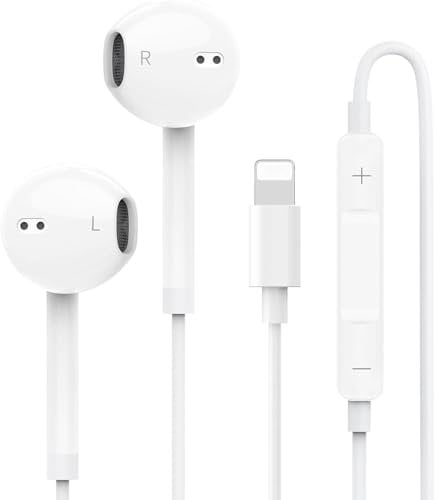 iPhone Wired Headphones [MFi Certified] In-Ear Stereo Sound Earbuds Noise Earphone Cancellation Built-in Microphone and Volume Control Compatible with iPhone 14/14Pro/13/12/11/SE 2020/XS Max/XR/X/8/7