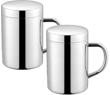 Foeska Stainless Steel Cup, 2-Piece Stainless Steel Camping Mug with Lid, Coffee Cup, Double Stainless Steel Heat Resistant, Durable Metal Mug (200mL)