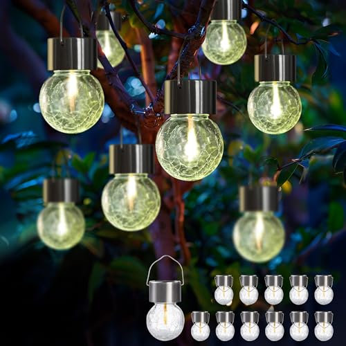 GIGALUMI Hanging Solar Lights Outdoor Garden, New Upgraded Moving Led Beads,12 Pack Waterproof Hanging Globe Solar Lights for Garden Yard Patio Decoration (Warm White)