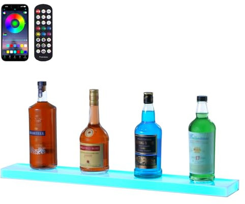 VEVOR Barregal Weinregal, LED-beleuchtetes Hausbarregal mit RF-Fernbedienung und App-Steuerung, 1 stufiges Getränkebeleuchtungsregal aus Acryl, 762 x 114 x 32 mm Weinflaschenständer Wand/Tisch