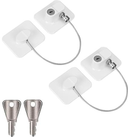 ChAusa Kühlschrankschloss, Kinder Kühlschrank Schloss Strong Adhesive, Ohne Bohren Kühlschrankschloss für Schränke und Schubladen KühlschrankTür (Zwei Stücke weißer + Edelstahldraht)